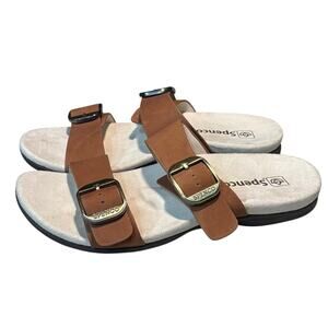 Spenco Women's Vista Brown Slide Leather Arch Support Sandals Size 8.5 D Wide
